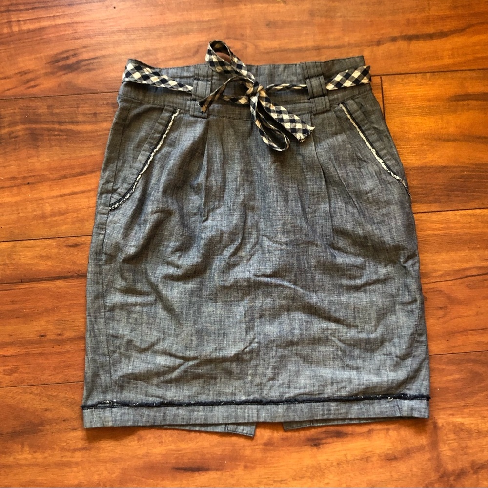 Vintage Anthropologie denim Chambray Picnic Paper bag tie Skirt xs